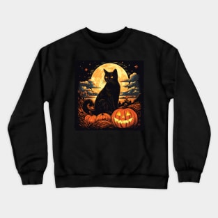 Halloween Cat Standing On Pumpkin Halloween Crewneck Sweatshirt